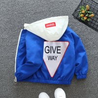 宝宝外套春秋2021新款儿童装男童风衣小孩子洋气印花帅气衣服韩版 三角外套蓝色 90cm