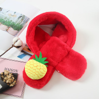 儿童围巾宝宝冬季男女童仿兔毛围脖韩国交叉可爱小孩脖套婴儿百搭 菠萝红色 1-15岁