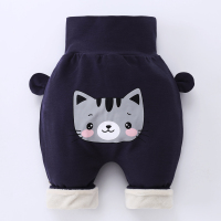婴儿加绒长裤子秋冬外穿男童女宝宝大PP裤儿童高腰护肚屁屁裤棉裤 藏蓝大脸猫 73