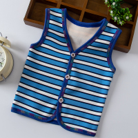 男女童2020新款秋冬季宝宝加绒马甲儿童韩版坎肩婴儿保暖开衫背心 蓝条纹--开衫 90
