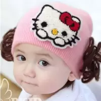 韩版女童春秋冬帽子男童西瓜帽宝宝毛线保暖婴儿儿童尖尖帽潮亲子 KT猫粉色 0个月-3岁 均码