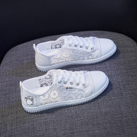 跑量透气网面小白鞋女ins潮平底跑步休闲鞋A05_白色_35(偏小半码)