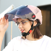 安驰506夏季防晒全覆盖电动车头盔男女款大小可调节戴眼镜也合适_506粉小熊透明镜_均码