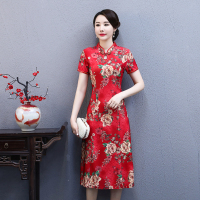 欧诗娜原创高端改良旗袍连衣裙_蓝色牡丹_5XL建议155-170斤