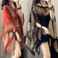 百变披肩雪纺衫防晒多功能披肩_红色