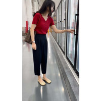 阿黎精选1-------扣子V领冰丝T恤_红色_均码(80-135)