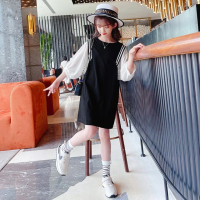 YM-泡泡袖条纹连衣裙_黑色_170