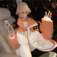2020加绒加厚保暖拼接拉链撞色棉衣棉服20975()_桔色_均码