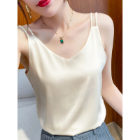 绸缎吊带背心女内搭西装白色黑色打底缎面桑蚕丝上衣小春夏季V领_黑色_M