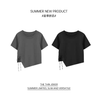 涵涵新品 下摆不规则短上衣短袖t恤TX001_灰色_4XL《175-190》