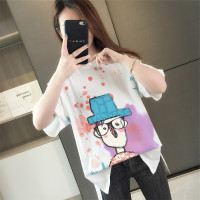 女式下开叉短袖印花T恤-4555_橙色_均码(建议80-135斤)