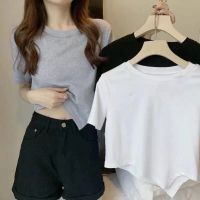 短款上衣女夏2021新款甜辣设计感不规则露脐短袖白色短袖T恤女ins_不规则黑_咨询