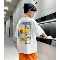 后背笑脸印花潮牌T恤宽松上衣_白色前后印花上衣_170(建议身高160-170)