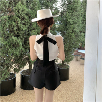 白色蝴蝶结背心女内搭夏季2021新款设计感气质露肩无袖上衣外穿潮_短裤单件_S
