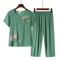 套装/单件/妈妈装夏装仿棉麻套装中年女40岁50中老年短袖恤_2119#卡其色套装_套装_ 定制款联系客服勿拍