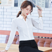 职业衬衣女长袖新款工装上衣免烫工作服正装气质V领白衬衫_C2192灰色长袖_S(建议85-92斤)