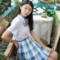 JK原创绝版长风/脂胭日常格裙学院风百褶裙百搭款式_脂胭兔儿领结均码_M