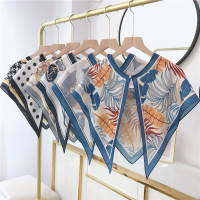 春夏搭肩丝巾披肩式韩国空调房围巾女外搭薄款防晒护颈斗篷假领子_大航海藏青