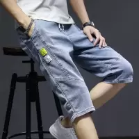 七分裤男宽松潮牌修身2021春夏季薄款牛仔短裤子韩版潮流休闲_七分裤302纯蓝新品_M建议95-110斤