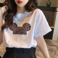 短袖t恤女宽松潮夏季2021新款韩版半袖百搭上衣服_白色粉红豹_L 建议130-140斤