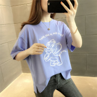 女式印花短袖T恤-4563_紫色_均码(建议80-140斤)