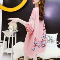 2021夏季新款减龄短袖T恤裙女韩版宽松学生重工雪纺拼接_03白色_M_建议110斤内