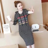 2020秋装新款连衣裙女长袖胖妹妹宽松显瘦连帽休闲长款过_条纹长袖连帽(104#)_4XL1建议145-170斤