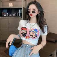 《鬼胡胡严选》T恤女短款短袖上衣_609#黑色两人_M建议85-100斤