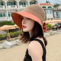 拼接渔夫帽 帽子女韩版潮百搭遮阳帽防晒编制镂空沿日系女夏天_黑色一个