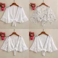 夏季短款披肩吊带裙外搭小披肩防晒披肩女打结开衫披肩_雪纺披肩_3XL(135-150斤)