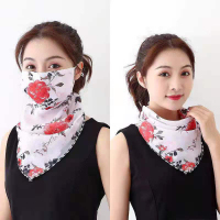 时尚防晒面纱围脖（花型不是在同一个位置）_面纱围脖--白底玫瑰