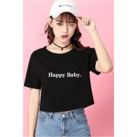 短款短袖T恤女学生韩版宽松ins高腰露脐黑色上衣漏肚脐夏季新_小爱心黄色_S参考体重90斤以下