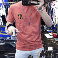 欧洲站夏季2020新款短袖T恤男装精神小伙时尚潮流刺绣上衣百_圆领纯色短袖黑_L适合115-130斤