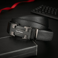 男士工字型自动扣二层皮简约腰带时尚皮带_银色