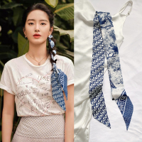 窄细长条小丝巾字母飘带搭西装洋气时尚百搭领巾包包丝巾绑包丝带_口红黑_无规格