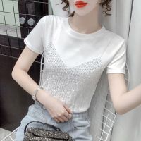 重工修身短袖t恤女夏季新款设计感小众百搭圆领气质上衣_白色_L建议95-105斤