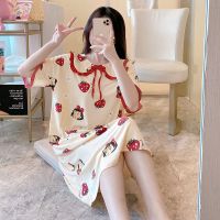 睡衣女夏天睡裙短袖宽松睡裙女夏季薄款韩版清新学生家居服中长裙_2121平面粉色草莓女孩_2XL135-150斤