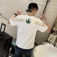 夏季短袖T恤男修身韩版潮流条纹简约百搭半袖衣服潮牌体恤衫男装_PM3条纹印花短袖/白_4XL质量保证送运费险