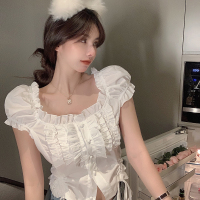 短袖白色修身打底泡泡袖衬衫女夏季设计感小众衬衣2021年新款上衣_白色_M