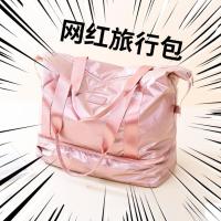 短途旅行包包女士大容量单肩待产袋子手提收纳简约便携行李出行包_粉色带鞋位