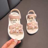 夏季新款儿童凉鞋小女孩防滑软底公主鞋沙滩鞋时尚休闲_藕粉色_22码内长约14.5cm
