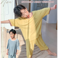 男童夏装2021儿童中大童两件套七分袖夏季家居服 ZT212133_浅黄色_约4-5岁尺码110码身高110左右
