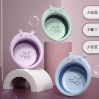 儿童洗脸盆洗屁屁洗脚盆可折叠儿童洗脸盆好收纳家居_1个装萌兔折叠款 洗屁屁浅聪绿