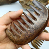 专黑金檀木梳子宽齿梳头部经络按摩梳_黑金檀半圆形按摩梳