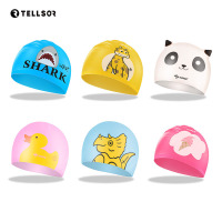 TELLSOR 儿童泳帽男女通用可爱防水不勒头硅胶卡通游泳帽游泳装备_黄色小鹿