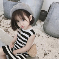 喃语猪女童2021夏季新款圆领T恤裙条纹儿童中小童韩版连衣裙2010_2010-条纹_140