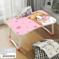 床上书桌笔记本电脑桌学生宿舍学生写字桌儿童卧室折叠桌_橡木纹