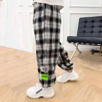 Snoopy/史努比史努比儿童春秋舒适休闲时尚宽松透气格子长裤_黑白格子裤_120