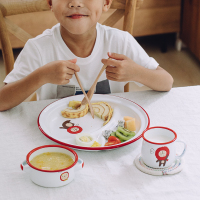 树可设计微瑕 | 珐琅搪瓷小狮子儿童餐具宝宝分格餐盘家用_小狮子分隔盘(分格设计不串味)