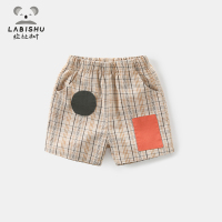 拉比树童装男童短裤外穿2021夏季新款儿童宝宝休闲洋气裤子格子裤_卡其色_73